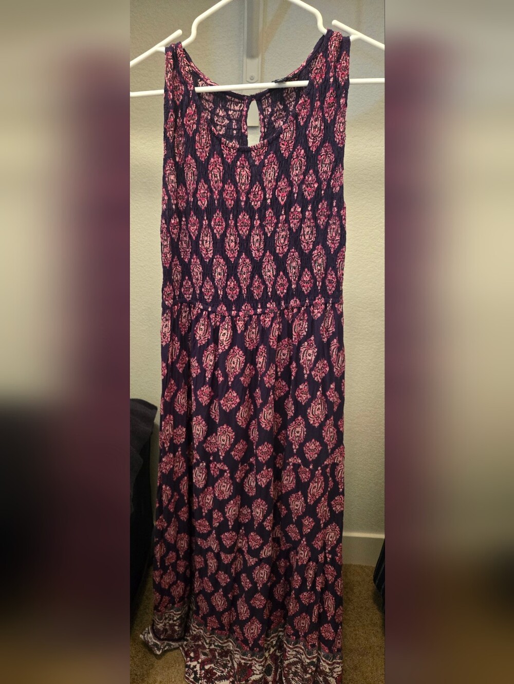 Lucky Brand Navy and Pink Printed Maxi Dress